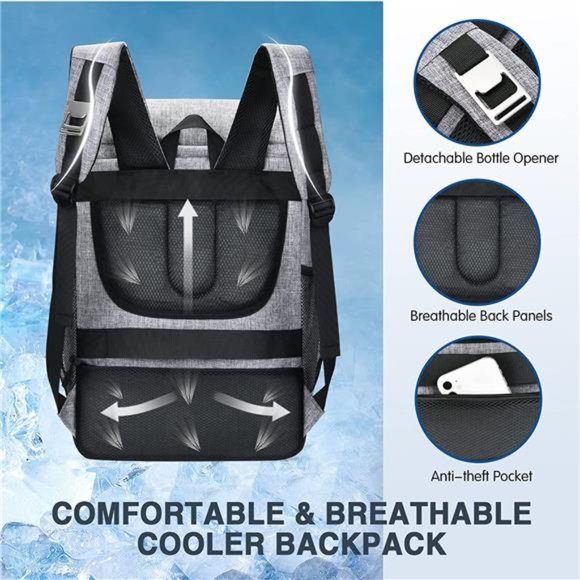 Insulated Cooler Backpack 40 Cans, Backpack Leak-Proof Waterproof Cooler Bag - Picture 6 of 7